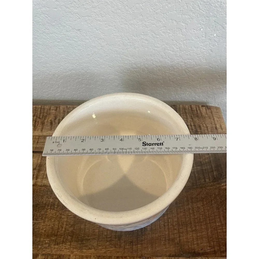 Salt Glaze Decorated Crock flowers 4.5” High Country Primitive storage unmarked